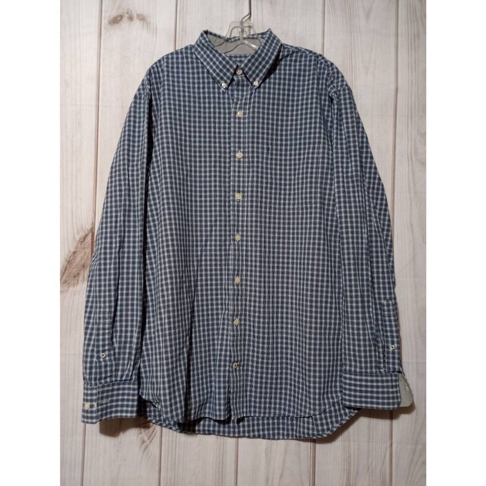 Izod Shirt Men's Extra‎ Large Blue Black Button Front Long Sleeve Tall